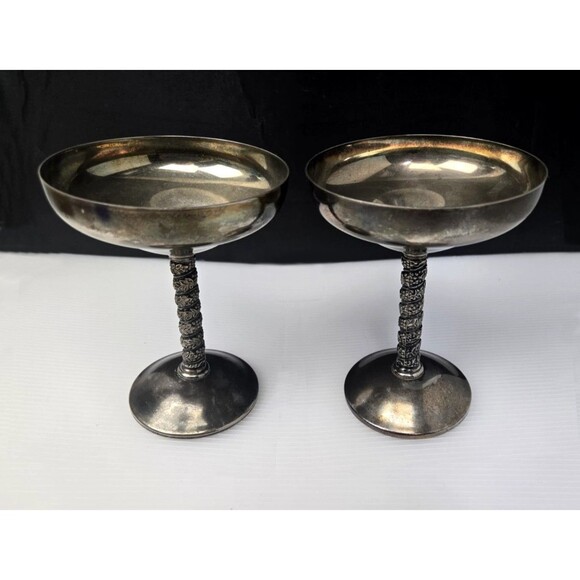 2 Vintage Roma S.L. Champagne Goblets Spain Twisted Grapevine Stem Silver Plate - Picture 4 of 14
